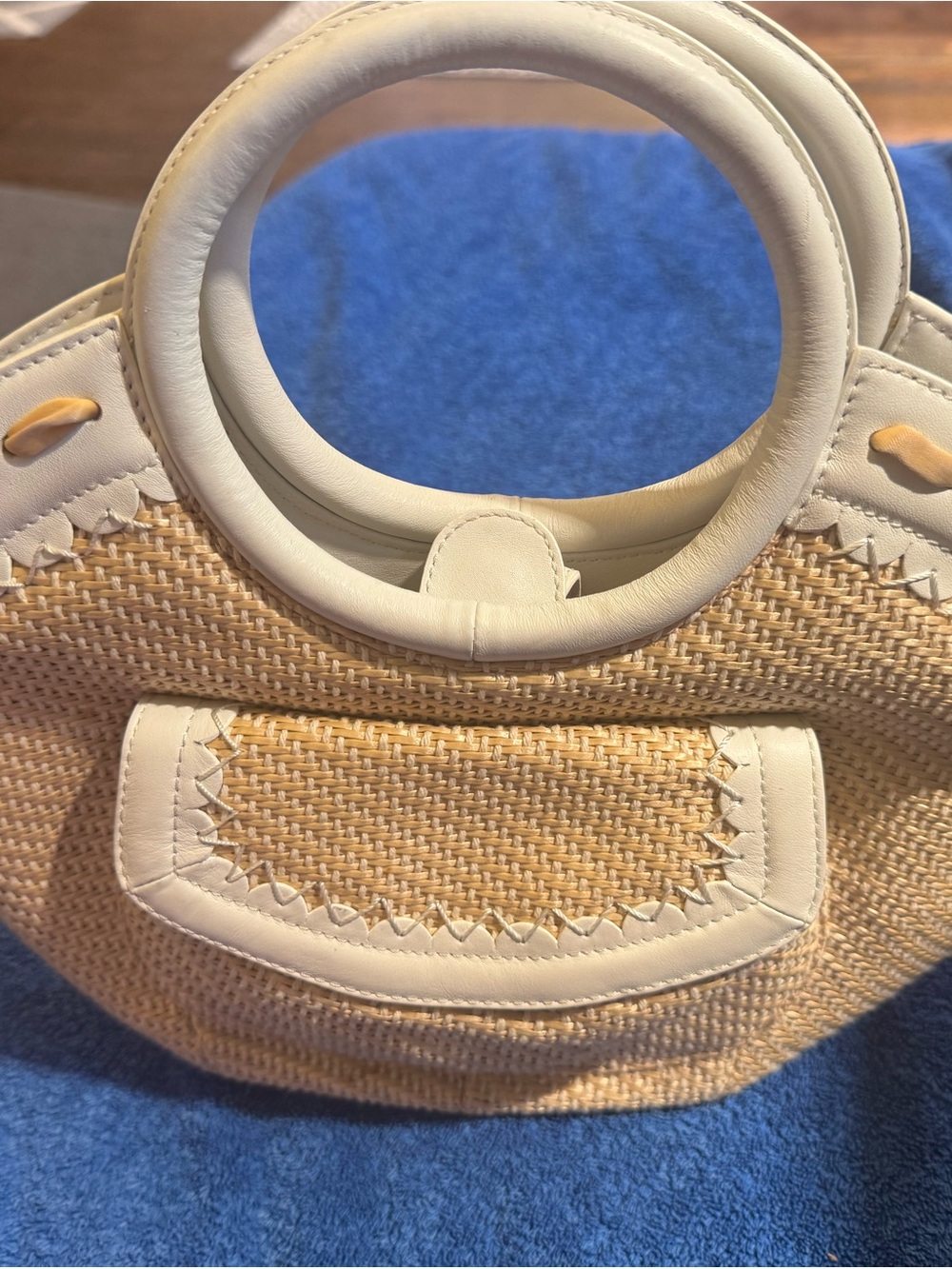 Cole Haan Sarah Straw Satchel with Cream Leather Trim- NWOT
